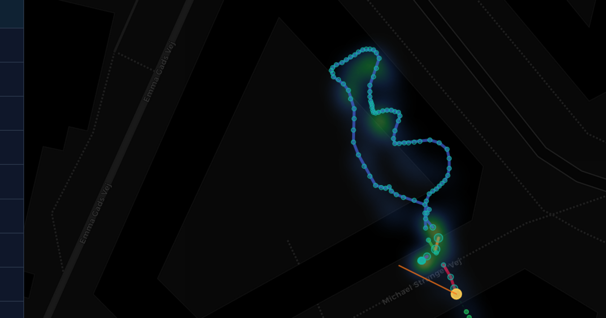 Walking path through a supermarket with people heatmap overlay